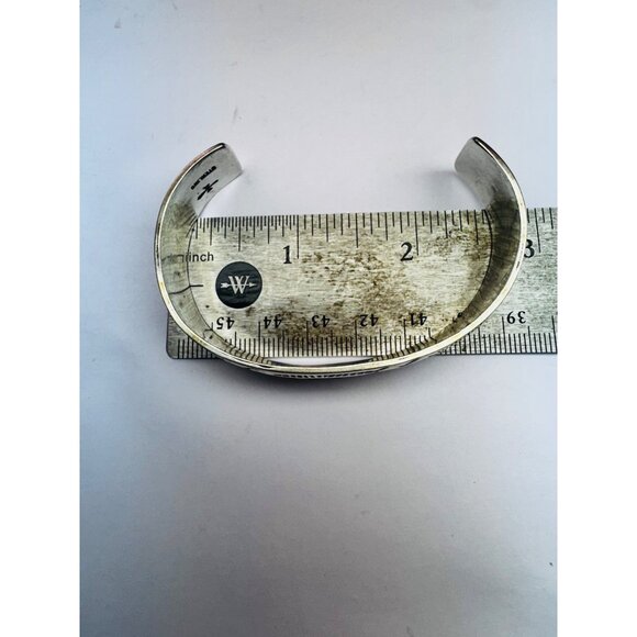 Vintage Sterling Silver Turquoise Coral Inlay Cuff Bracelet Southwestern Design - Picture 6 of 11